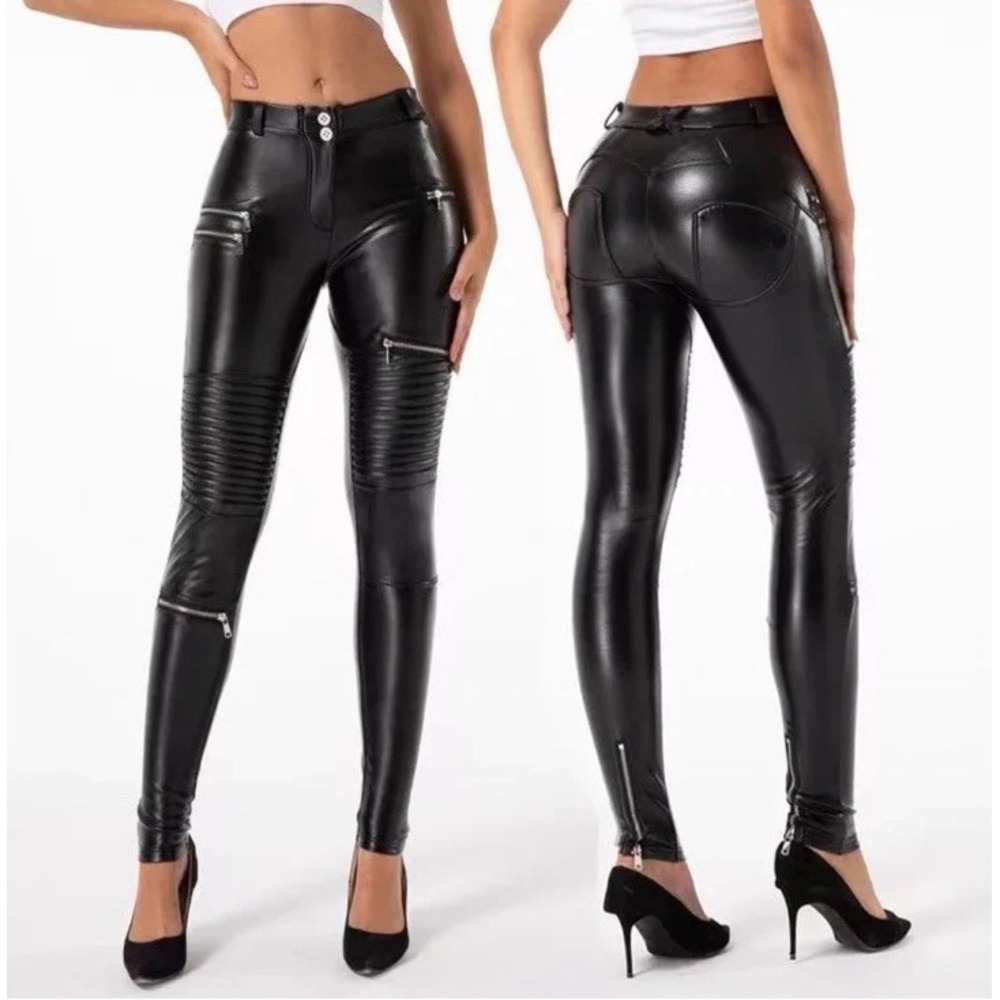Melody Faux Leather lined women's Pants Skinny‎ Leggins ankle zip SZ-4 27X28